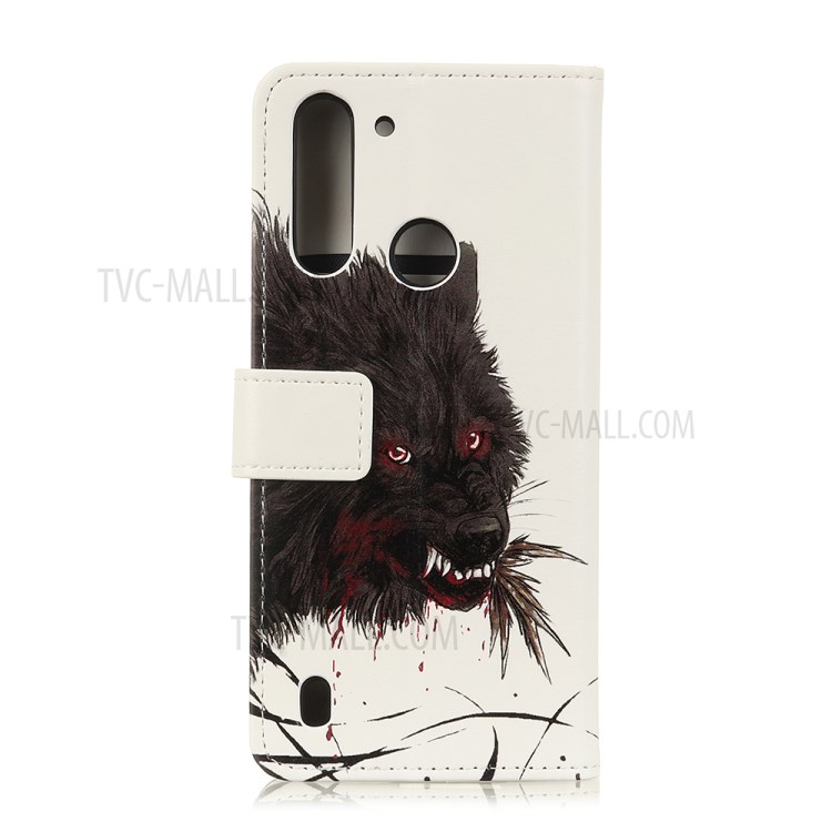Pattern Printing Flip Leather Wallet Stand Phone Cover for Motorola Moto G8 Power Lite - Black Wolf-2