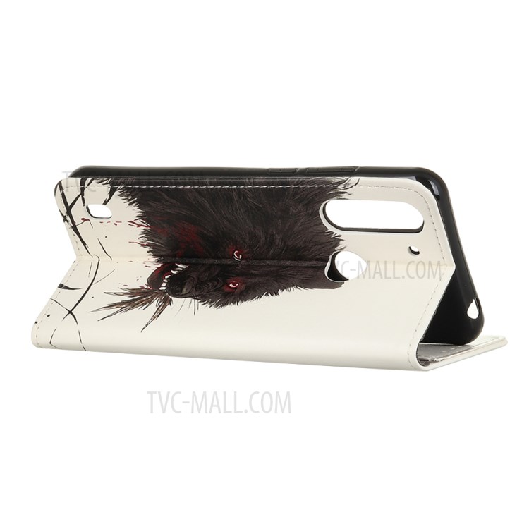 Pattern Printing Flip Leather Wallet Stand Phone Cover for Motorola Moto G8 Power Lite - Black Wolf-3