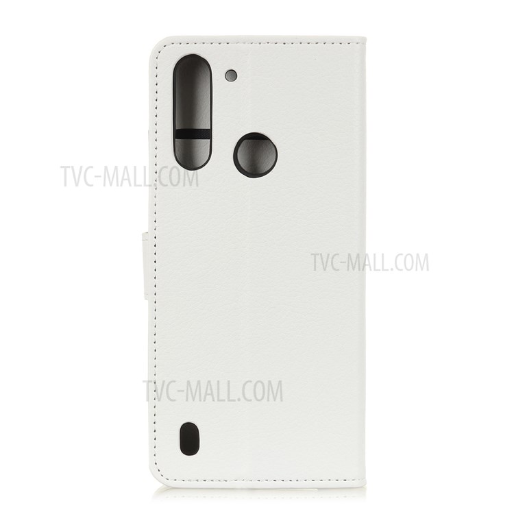 Litchi Skin Stylish Leather Flip Cover for Motorola Moto G8 Power Lite - White-2