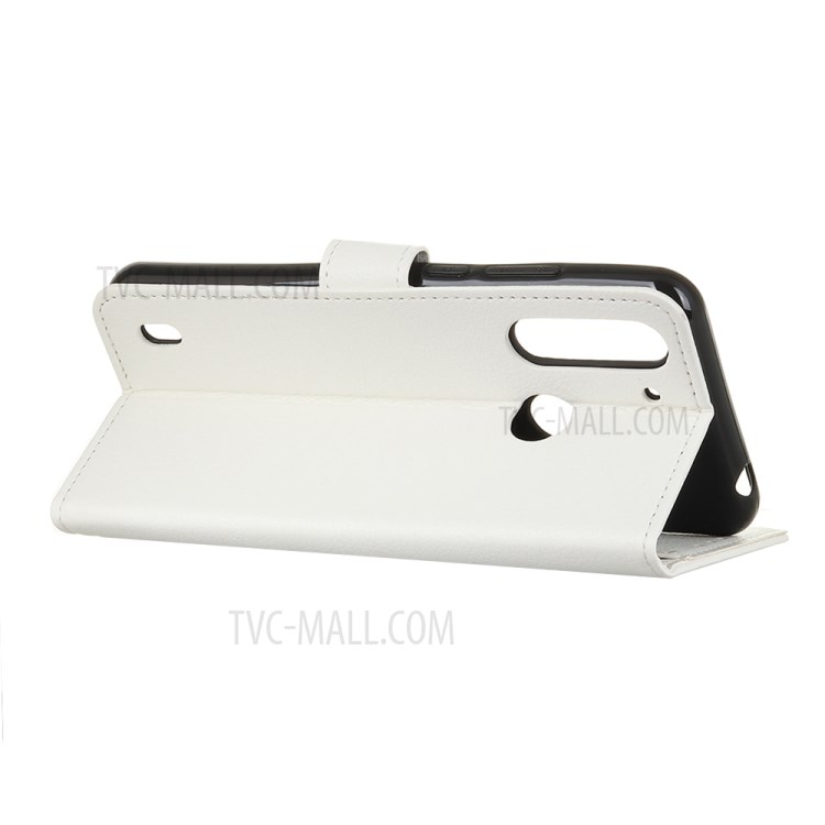 Litchi Skin Stylish Leather Flip Cover for Motorola Moto G8 Power Lite - White-3