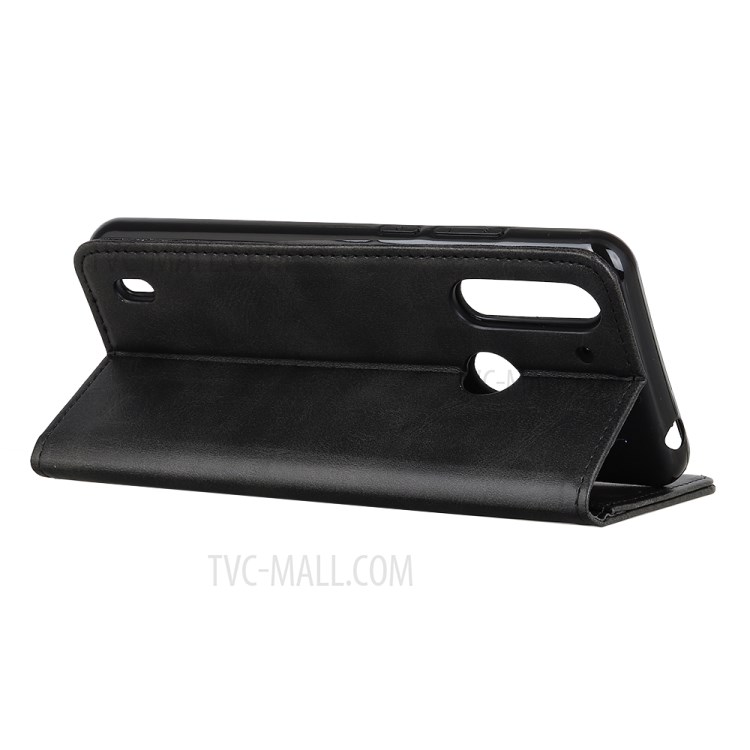 Auto-absorbed Split Leather Wallet Mobile Shell Casing for Motorola Moto G8 Power Lite - Black-3