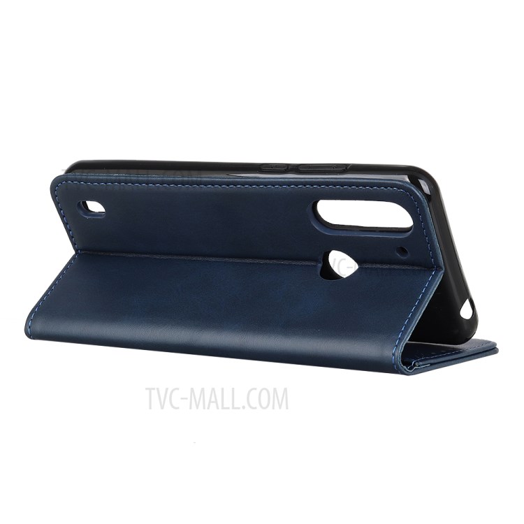 Auto-absorbed Split Leather Wallet Mobile Shell Casing for Motorola Moto G8 Power Lite - Blue-3