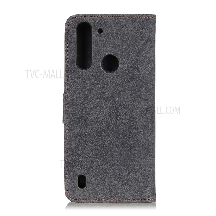 KHAZNEH Vintage Style Leather Wallet Stand Case for Motorola Moto G8 Power Lite - Grey-3