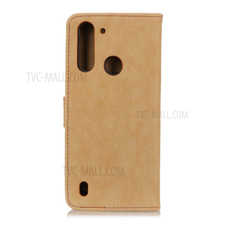 KHAZNEH Vintage Style Leather Wallet Stand Case for Motorola Moto G8 Power Lite - Yellow-3