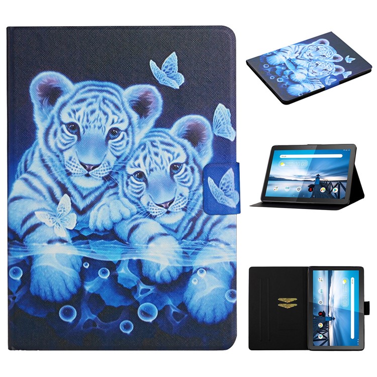 Pattern Printing Card Slots Stand Flip Leather Protective Case for Lenovo Tab M10 TB-X605F - Two Tigers-1