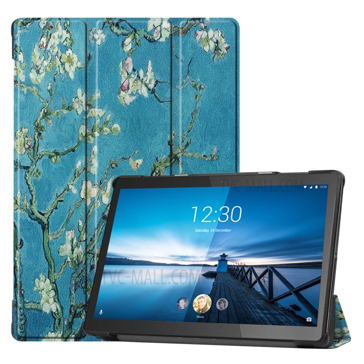 Pattern Printing Leather Tri-fold Tablet Flip Cover for Lenovo Tab M10 TB-X605F - Peach Blossom-1