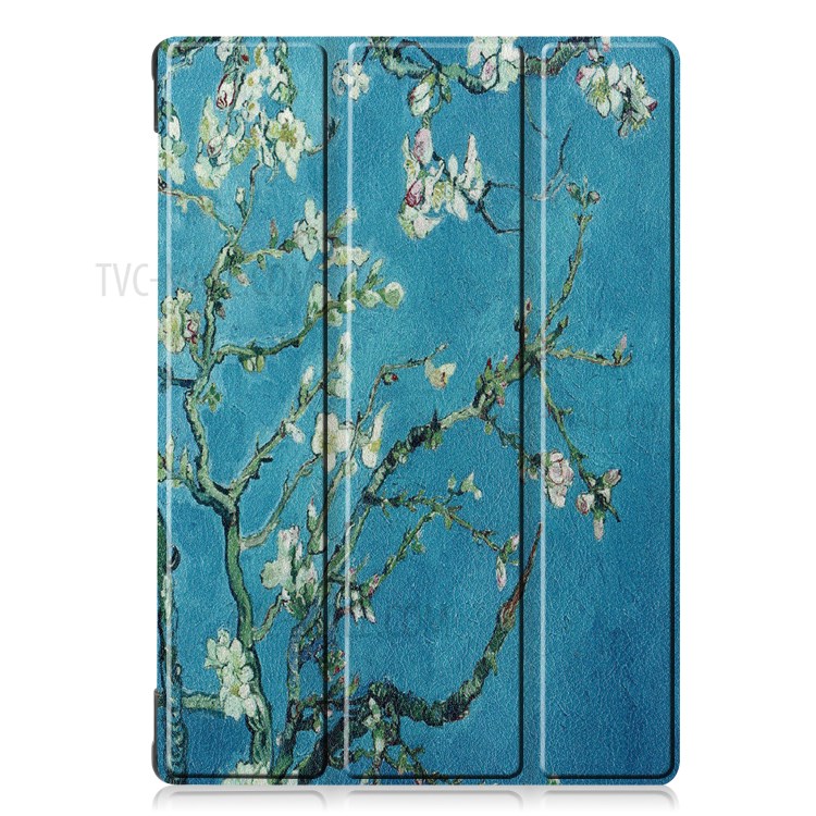 Pattern Printing Leather Tri-fold Tablet Flip Cover for Lenovo Tab M10 TB-X605F - Peach Blossom-2