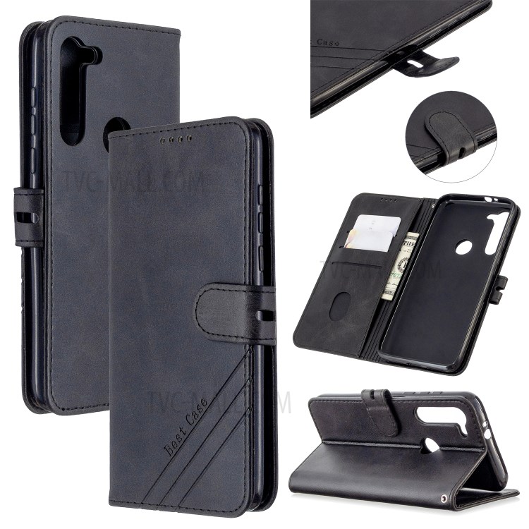 Leather with Wallet Cover with Lanyard for Motorola Moto G8 - Black-1