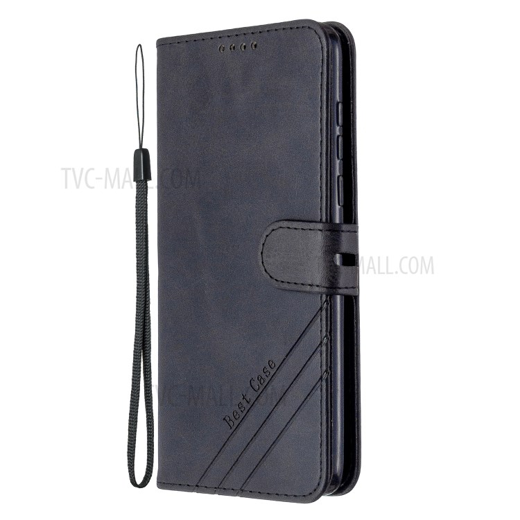 Leather with Wallet Cover with Lanyard for Motorola Moto G8 - Black-2