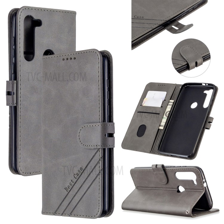 Leather with Wallet Cover with Lanyard for Motorola Moto G8 - Grey-1