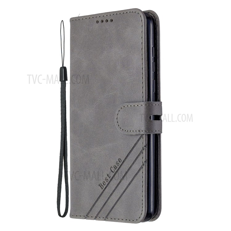 Leather with Wallet Cover with Lanyard for Motorola Moto G8 - Grey-2