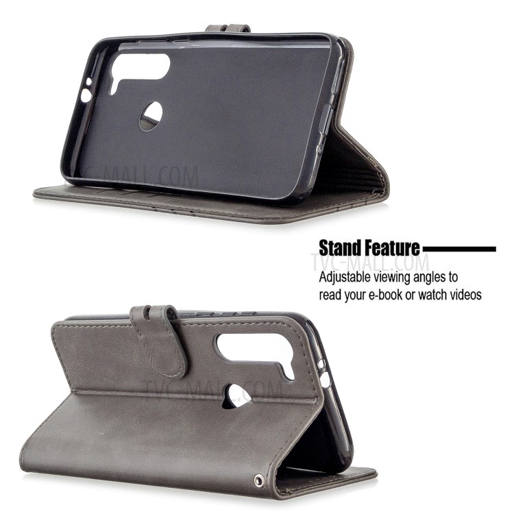 Leather with Wallet Cover with Lanyard for Motorola Moto G8 - Grey-5