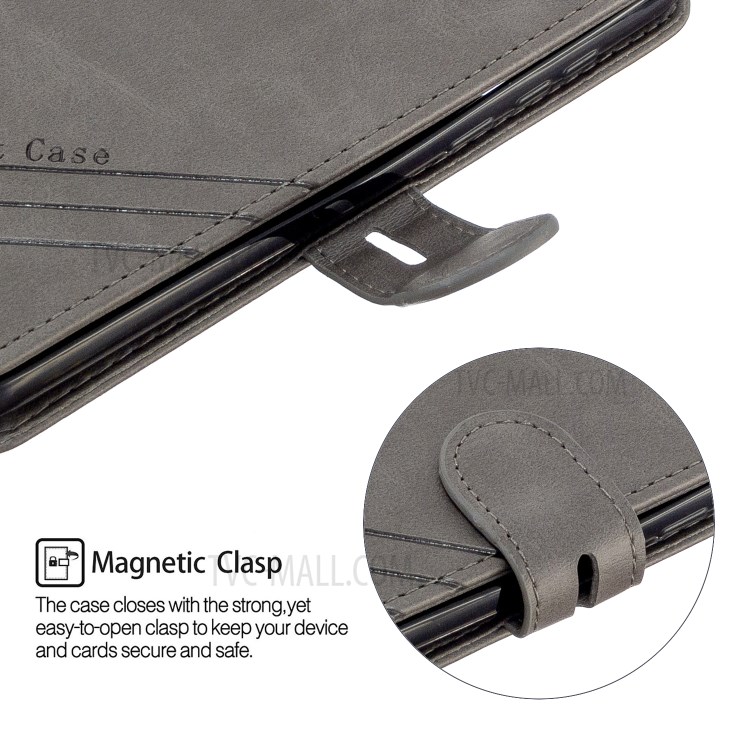 Leather with Wallet Cover with Lanyard for Motorola Moto G8 - Grey-7