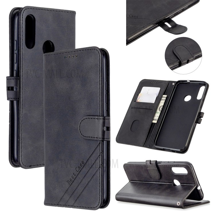 Wallet Leather Cover with Lanyard for Motorola Moto E6 Plus/Moto E6s - Black-1