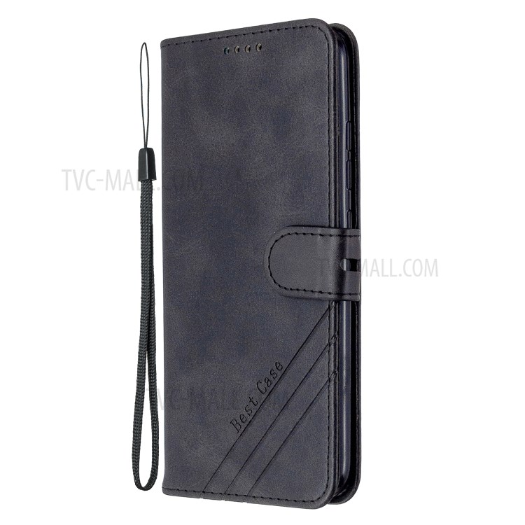 Wallet Leather Cover with Lanyard for Motorola Moto E6 Plus/Moto E6s - Black-2