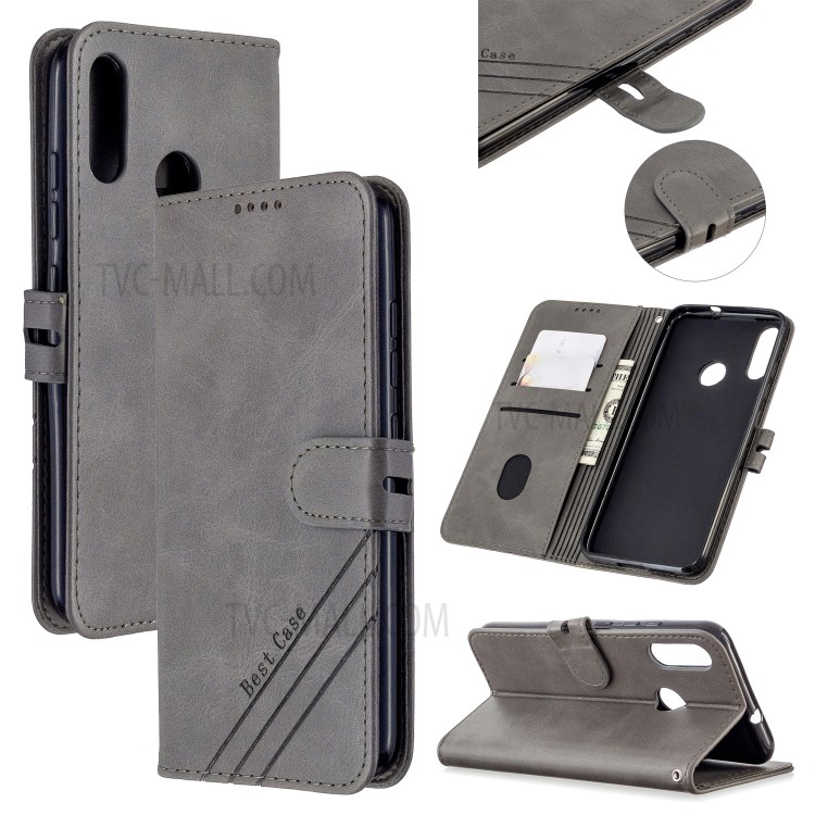 Wallet Leather Cover with Lanyard for Motorola Moto E6 Plus/Moto E6s (2019) - Grey-1