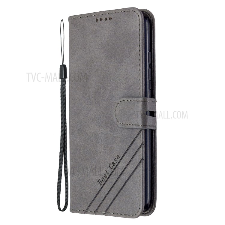 Wallet Leather Cover with Lanyard for Motorola Moto E6 Plus/Moto E6s (2019) - Grey-2