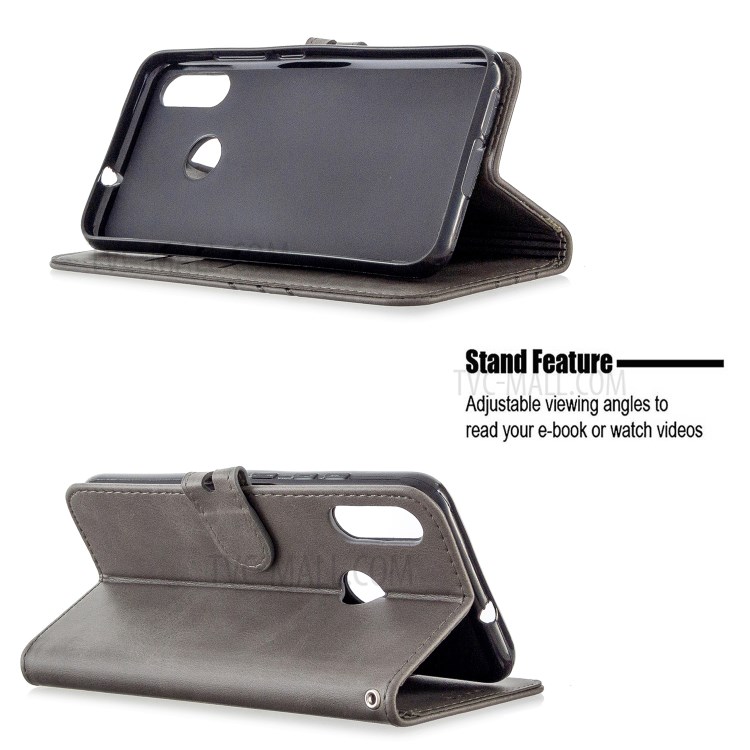 Wallet Leather Cover with Lanyard for Motorola Moto E6 Plus/Moto E6s (2019) - Grey-5