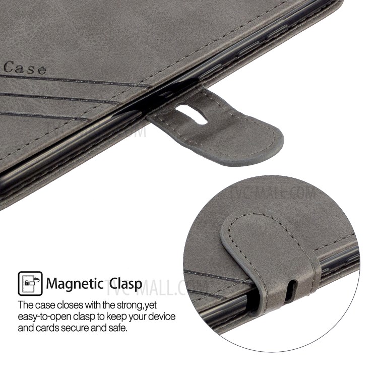 Wallet Leather Cover with Lanyard for Motorola Moto E6 Plus/Moto E6s (2019) - Grey-7