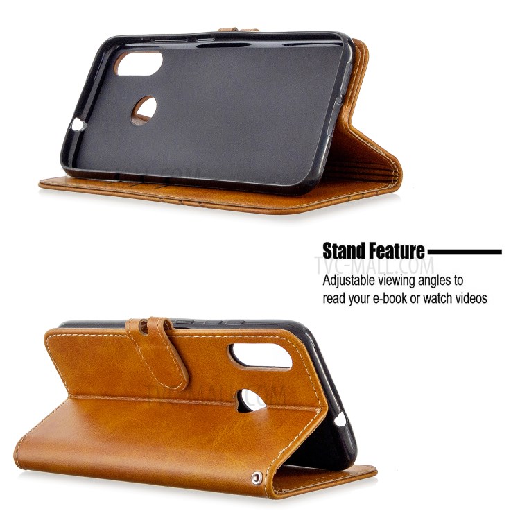 Wallet Leather Cover with Lanyard for Motorola Moto E6 Plus/Moto E6s (2019) - Brown-5