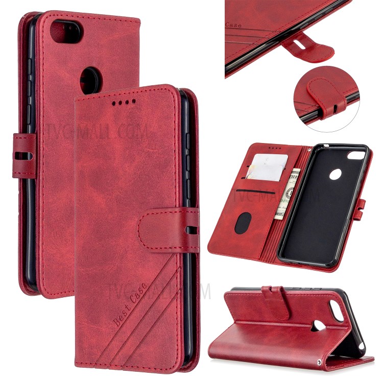 Leather Stand Phone Cover with Lanyard for Motorola Moto E6 Play - Red-1