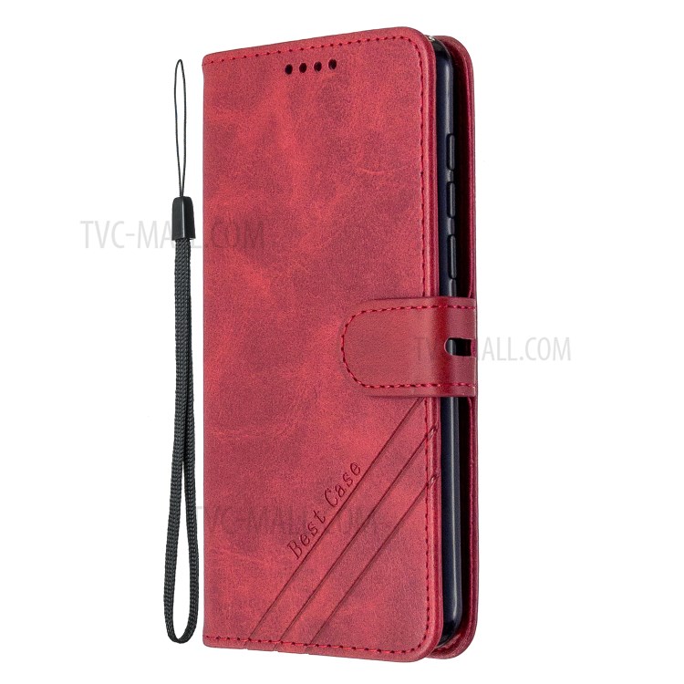 Leather Stand Phone Cover with Lanyard for Motorola Moto E6 Play - Red-2