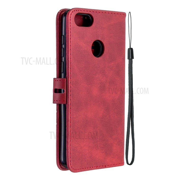 Leather Stand Phone Cover with Lanyard for Motorola Moto E6 Play - Red-3