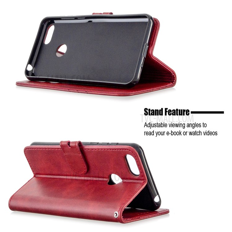 Leather Stand Phone Cover with Lanyard for Motorola Moto E6 Play - Red-5