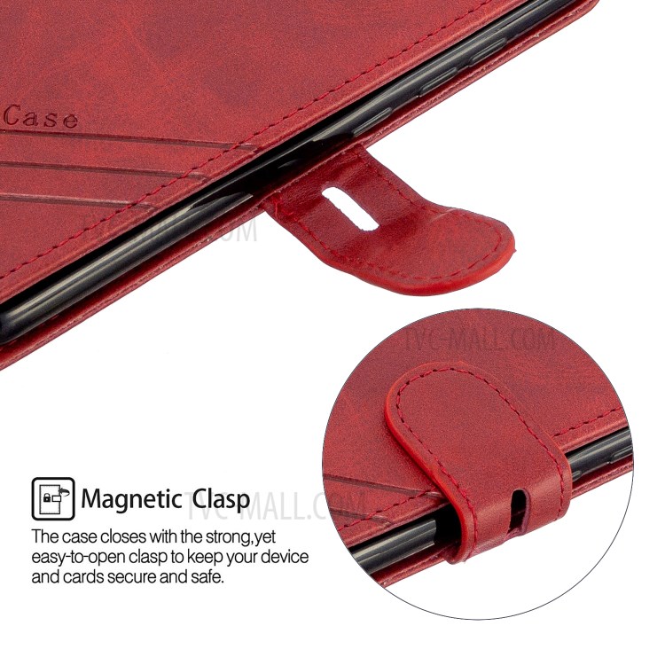 Leather Stand Phone Cover with Lanyard for Motorola Moto E6 Play - Red-7