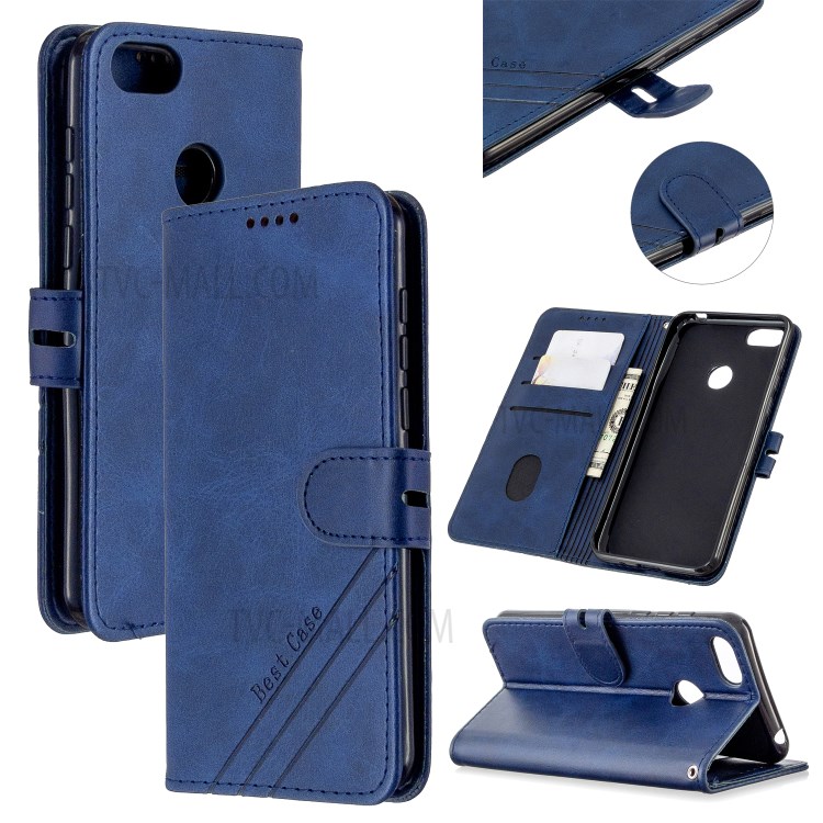 Leather Stand Phone Cover with Lanyard for Motorola Moto E6 Play - Blue-1