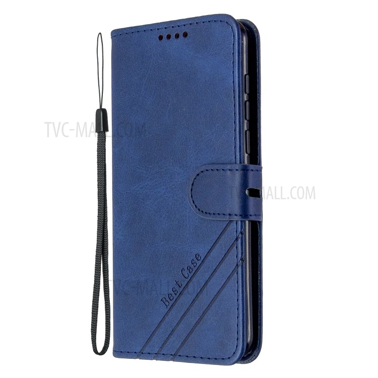 Leather Stand Phone Cover with Lanyard for Motorola Moto E6 Play - Blue-2