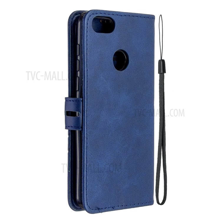 Leather Stand Phone Cover with Lanyard for Motorola Moto E6 Play - Blue-3