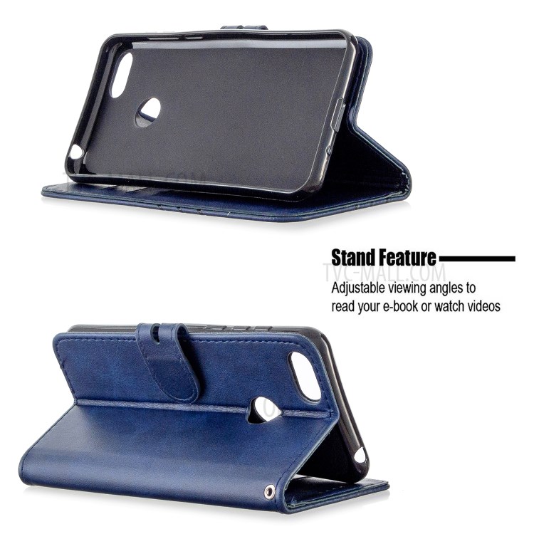 Leather Stand Phone Cover with Lanyard for Motorola Moto E6 Play - Blue-5