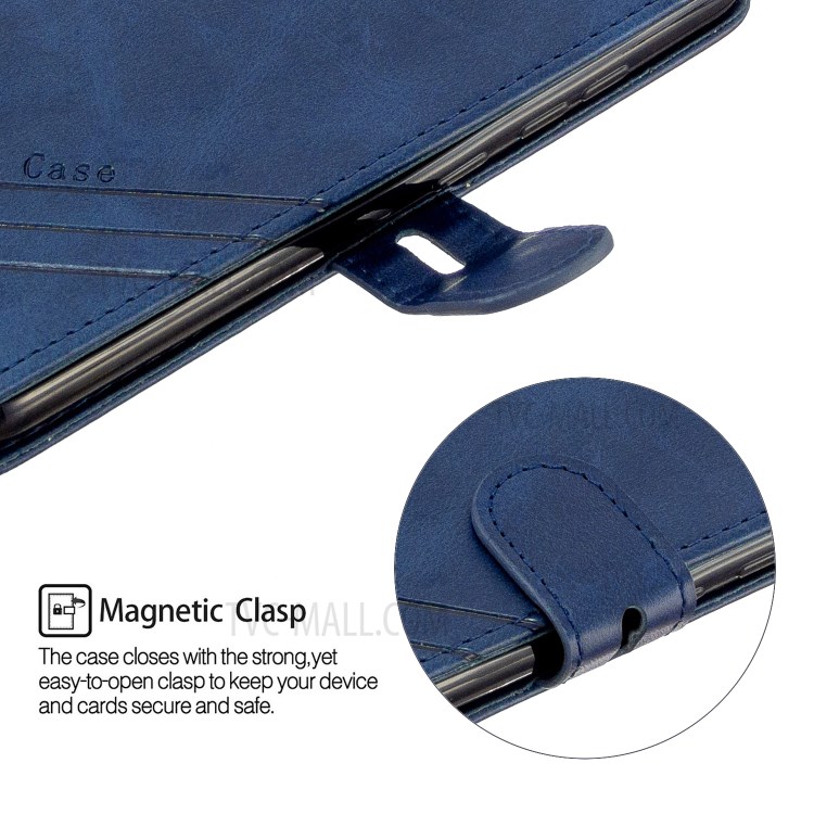 Leather Stand Phone Cover with Lanyard for Motorola Moto E6 Play - Blue-7