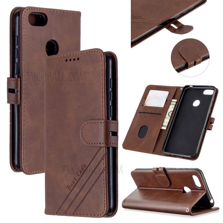 Leather Stand Phone Cover with Lanyard for Motorola Moto E6 Play - Coffee-1