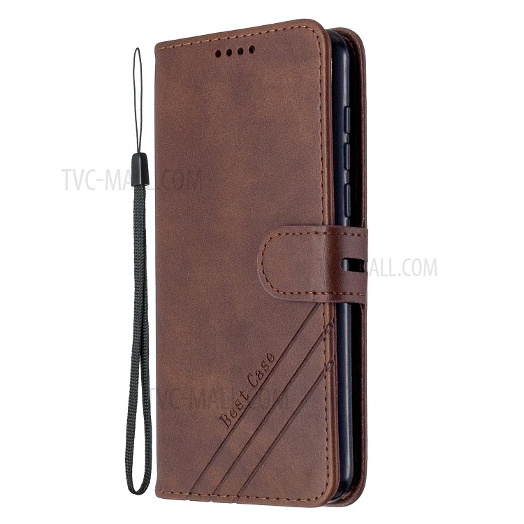 Leather Stand Phone Cover with Lanyard for Motorola Moto E6 Play - Coffee-2