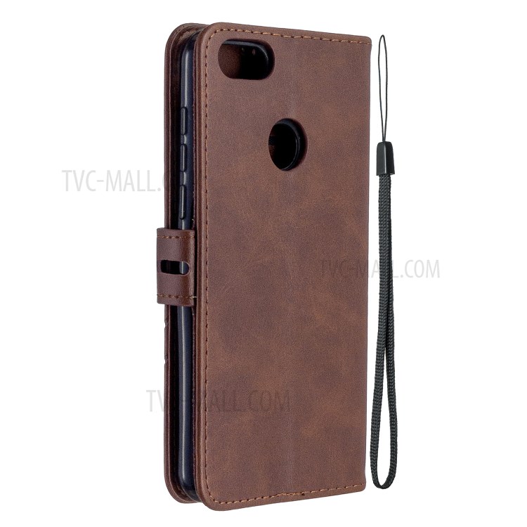 Leather Stand Phone Cover with Lanyard for Motorola Moto E6 Play - Coffee-3