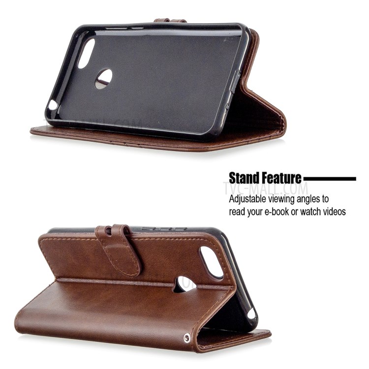 Leather Stand Phone Cover with Lanyard for Motorola Moto E6 Play - Coffee-5