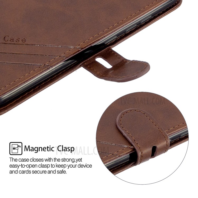 Leather Stand Phone Cover with Lanyard for Motorola Moto E6 Play - Coffee-7