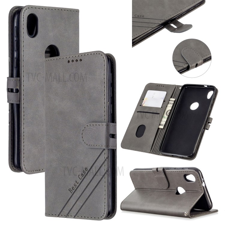 Couverture Élégante En Cuir Portefeuille Avec Sangle Pour Motorola Moto E6 - Gris-1
