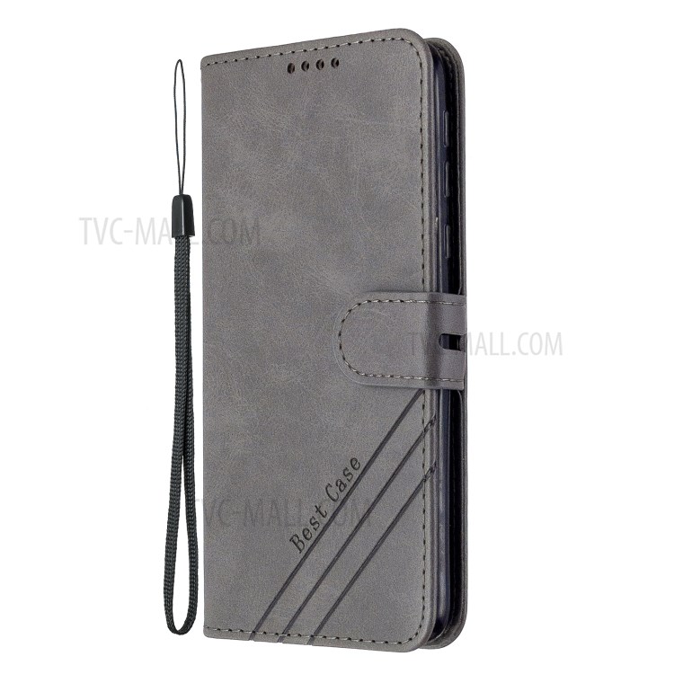 Couverture Élégante En Cuir Portefeuille Avec Sangle Pour Motorola Moto E6 - Gris-2