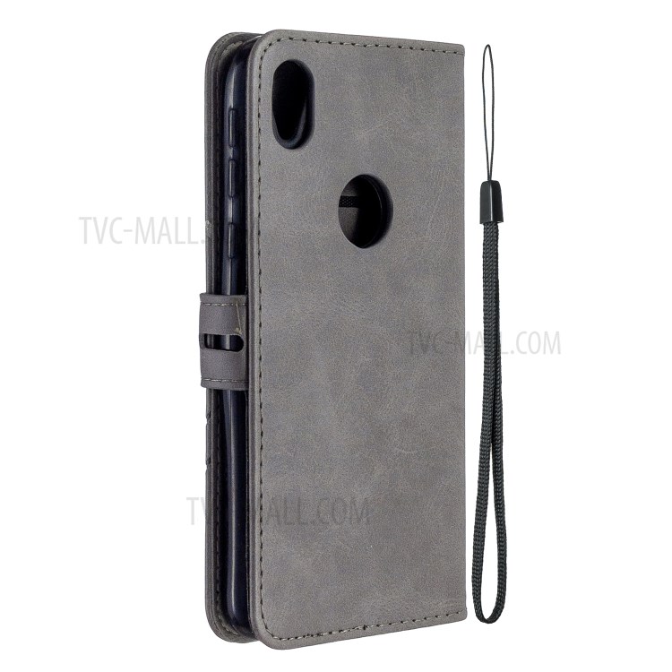 Couverture Élégante En Cuir Portefeuille Avec Sangle Pour Motorola Moto E6 - Gris-3