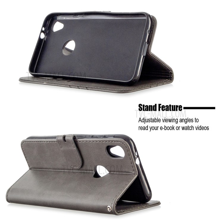 Couverture Élégante En Cuir Portefeuille Avec Sangle Pour Motorola Moto E6 - Gris-5
