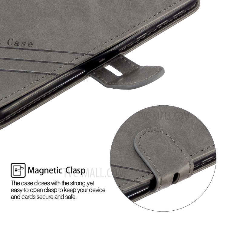 Couverture Élégante En Cuir Portefeuille Avec Sangle Pour Motorola Moto E6 - Gris-7