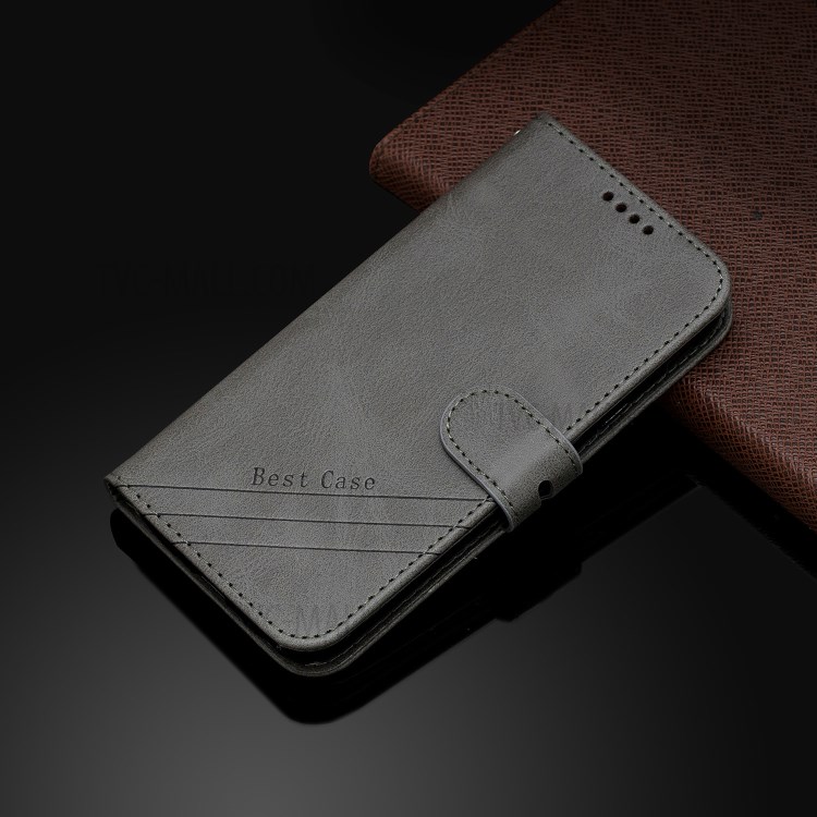 Couverture Élégante En Cuir Portefeuille Avec Sangle Pour Motorola Moto E6 - Gris-9