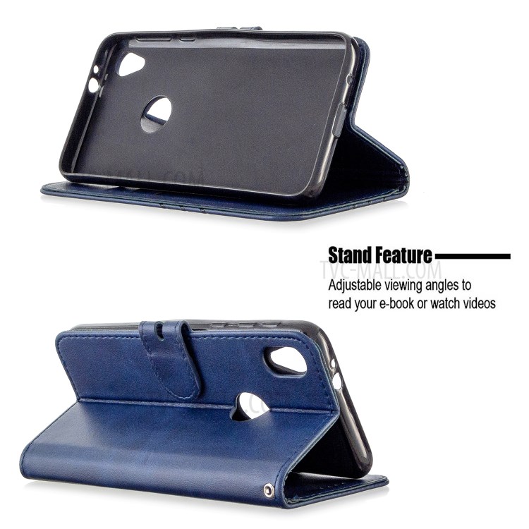 Couverture Élégante En Cuir Portefeuille Avec Sangle Pour Motorola Moto E6 - Bleu-5