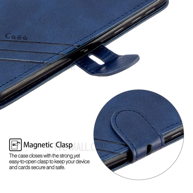 Couverture Élégante En Cuir Portefeuille Avec Sangle Pour Motorola Moto E6 - Bleu-7