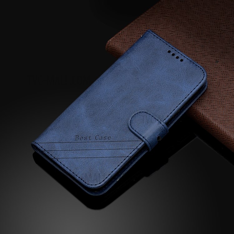 Couverture Élégante En Cuir Portefeuille Avec Sangle Pour Motorola Moto E6 - Bleu-9
