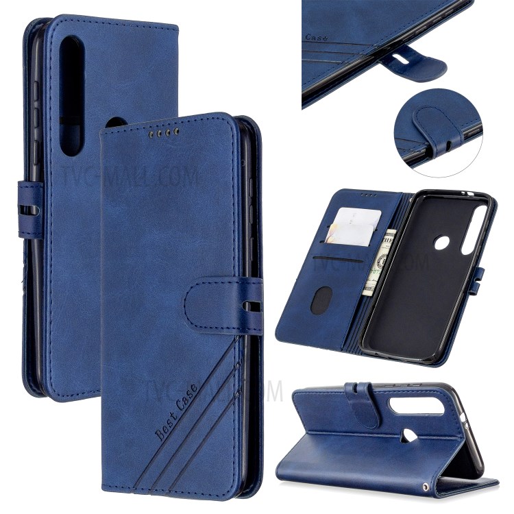 Wallet Leather Stand Phone Cover with Lanyard for Motorola Moto G8 Play - Blue-1
