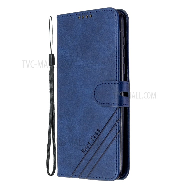 Wallet Leather Stand Phone Cover with Lanyard for Motorola Moto G8 Play - Blue-2